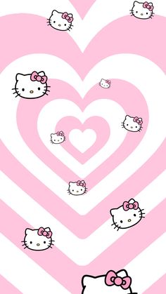 an image of hello kitty wallpapers on pink and white heart shaped background with hearts