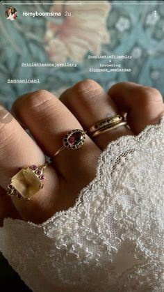 Gala Is Love Jewelry, Dainty Rings Aesthetic, Gemstone Rings Aesthetic, Vintage Ring Stack, Mixed Metal Jewelry Layering, Eclectic Bracelets, Stacked Rings Aesthetic, Artsy Rings, Eclectic Rings