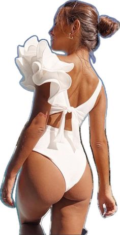 Feminine Ruffled Swimwear For Summer, Feminine Fitted Ruffled Swimwear, Feminine Ruffled Swimwear For Vacation, White Summer One Piece With Ruffles, White Summer One-piece With Ruffles, White Ruffled One-piece Swimsuit, Solid One-piece With Ruffles For Summer, White Ruffled One-piece For Summer, White Ruffled Summer One-piece