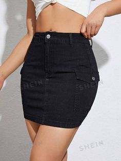 Free Returns ✓ Free Shipping✓. SHEIN Essnce Flap Pocket Bodycon Denim Skirt- Women Denim Skirts at SHEIN. Denim Bodycon Skirt, Denim Skirt Women, Denim Skirts, Skirt Women, Flap Pocket, Denim Women, Denim Skirt, Womens Skirt, Skirt