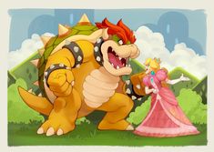 an image of mario and princess peach in the grass