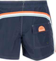 Sporty Surfing Shorts With Pockets, Navy Nylon Sporty Swimwear, Sporty Shorts With Patch Pockets, Sporty Swimwear With Pockets For Surfing, Sporty Swimwear With Pockets For Outdoor, Sporty Navy Swim Trunks For Beach Season, Sporty Navy Shorts With Side Pockets, Navy Sporty Shorts With Side Pockets, Sporty Navy Swimwear For The Pool