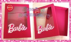 two red boxes with the words barbie on them