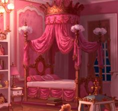 princessy bed Frog Bedroom, Bernardo Y Bianca, Disney Princess Bedroom, Charlotte La Bouff, Disney Princess Room, Disney Quiz, Princess Bedroom, Princess Bed, Princess Room