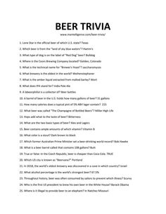 the beer trivia is shown in black and white