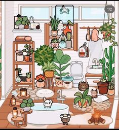 a bathroom filled with lots of potted plants