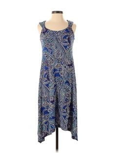 Chico's Casual Dress Size: X-Small Blue Dresses - used. 96% POLYESTER, 4% SPANDEX, High/Low, Scoop Neck, Paisley, High Low, Sleeveless | Chico's Casual Dress: Blue Paisley Dresses - Size X-Small Petite Casual Blue Paisley Print Maxi Dress, Casual Fitted Maxi Dress With Paisley Print, Casual Sleeveless Midi Dress With Paisley Print, Casual Fitted Midi Dress With Paisley Print, Fitted Blue Paisley Print Midi Dress, Fitted Blue Midi Dress With Paisley Print, Paisley Dresses, Blue Casual Dress, Blue Dress Casual