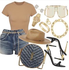 Brunch Fits, Vacation Clothing, Stylish Summer Outfits, Summer Denim, Instagram Summer, Gold Accessories