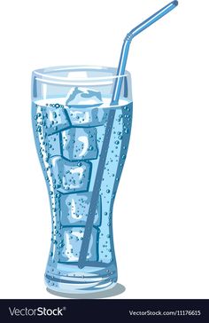 a glass with water and ice cubes on the rim is shown in this illustration