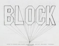 a drawing of the word block in black and white