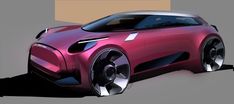 the concept car is shown in pink and black colors, with wheels on each side