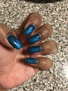 Blue Green Cat Eye Nails, Cat Eye Coffin Nails, Square Cat Eye Nails, Blue Cat Eye Nails, Gel Overlay Nails, Shiny Nails Designs, Blue Cat Eye, Overlay Nails, Gel Overlay