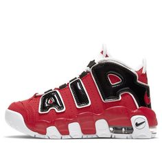 (PS) Nike Air More Uptempo '96 'Bulls' DB2874-600 (SNKR/Retro/Mid Top/Basketball) Retro Red Nike Basketball Shoes, Nike Red Throwback Sneakers, Nike Throwback Basketball Shoes For Sports Events, Nike Red Throwback Basketball Shoes, Throwback Red Nike Basketball Shoes, Retro Sports Sneakers With Logo, Sporty Basketball Shoes With Logo, Nike Air More Uptempo 96, Uptempo 96