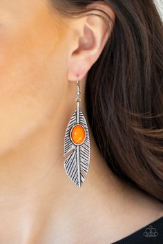 A vibrant orange bead is pressed into a shimmery silver feather frame radiating with lifelike textures for a colorful flair. Earring attaches to a standard fishhook fitting.

Sold as one pair of earrings. Feather Frame, Feather Earrings Silver, Orange Earrings, Silver Feather, Fish Hook Earrings, Paparazzi Accessories, Earrings Rings, Paparazzi Jewelry, Rings Necklaces