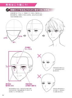 an anime character's face is shown with different facial shapes and hair colors, including the