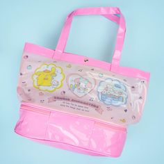 This super cute bag features prints of Sanrio Characters doing the things they love! It's made from waterproof vinyl material so you can use it as a swimming bag. There's also a bottom pocket for storing your slippers or accessories. Comes with a magnetic closure and heart-shaped double-slide zipper Swimming Bag, Summer Bag, Kawaii Shop, Sanrio Characters, Waterproof Vinyl, Cute Bag, Magnetic Closure, The Things, Super Cute