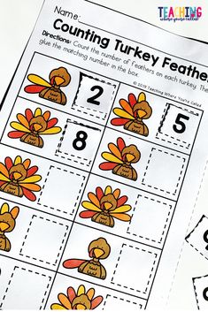 a turkey themed counting game for thanksgiving