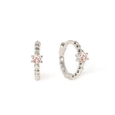 Minimal Silver Huggie earrings with sparkly Pink gemstone details. Perfect to wear alone or paired with other dainty earrings. .925 Sterling Silver Pink CZ Crystals Hypoallergenic, lead and nickel free Hoop Width: 1.5mm, Crystal 3mm Inside Diameter:8.5mm Click close mechanism #E552 gemstone-bead-huggies-pink-sapphire-sterling-silvergemstone-bead-huggies-emerald-sterling-silvergemstone-bead-huggies-blue-sapphire-sterling-silvergemstone-bead-huggies-blue-zircon-sterling-silver Small Silver Hoop Earrings, Huggie Earrings Silver, Dainty Hoop Earrings, Hoop Earrings Silver, Pave Beads, Pink Gemstones, Huggie Earrings, Huggie Hoop Earrings, Hoop Earrings Small