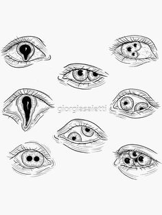 several different types of eyes drawn in black and white