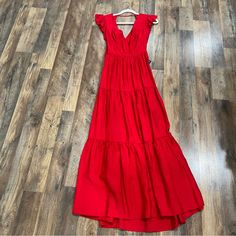 Nwt - Express Maxi Dress (Size Xs) Casual Red Ruffled Maxi Dress, Casual Red Maxi Dress With Ruffles, Red Casual Maxi Dress With Ruffles, Red Sleeveless Maxi Dress For Holiday, Red Sundress Maxi Dress For Holiday, Red Ruffled Maxi Dress For Vacation, Casual Red Holiday Maxi Dress, Chic Red Maxi Dress For Holiday, Casual Red Maxi Dress For Holiday