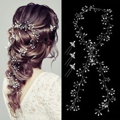 the back of a woman's head wearing a hair comb with flowers and leaves on it