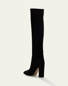 Gianvito Rossi "Piper" soft suede knee boots     3.25 in / 85 mm block heel    Pointed toe    Pullon style    Lining: Leather    Leather outsole    Spot clean    Made in Italy Tall Suede High Heeled Boots, Evening Suede Boots With Block Heel, Suede Block Heel Evening Boots, Evening Suede Block Heel Boots, Formal Knee-high Suede Boots, Knee-high Suede Heeled Boots, Suede Knee-high Boots For Evening, Elegant Luxury Suede Knee-high Boots, Knee-high Suede Boots With Stacked Heel