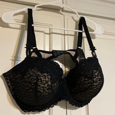 Nwt, Black Lace Demi Bra. Cups Lined. Cute Bow Detail On The Straps. Black Underwire Bra For Night Out, Black Lace Bra For Night Out, Black Full Coverage Bra With Medium Bust Support, Full Coverage Black Bra With Medium Bust Support, Black Lace Party Bra, Black Full Cup Bra With Medium Bust Support, Black Full Cup Bra With Removable Pads, Black Full Coverage Bra With Padded Cups, Black Underwire Bra For Party