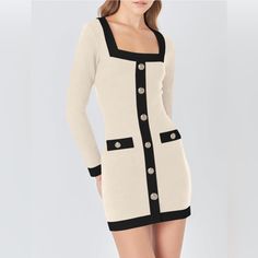 Women’s Black And Beige Sweater Dress Amazon Off Brand New With Tags. Us Women’s Size Medium Features Gold Accents, Midi Length And Stretchy Material. (Creases Are From Being Folded) New Condition. Price Is Reflective Of Condition. Please See Photos And Ask Questions Prior To Purchase. Beige Sweater Dress, Dress Amazon, Off Brand, Amazon Dresses, Black And Beige, Beige Sweater, Black Cream, Gold Accents, Stretchy Material