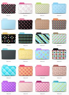 many different types of file folders with polka dot designs on the front and sides