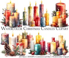 watercolor christmas candles clipart