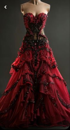 Goth Wedding Dresses, Gothic Prom Dress, Fantasy Wedding Dresses, Goth Wedding, Red Wedding Dresses, Dream Wedding Ideas Dresses, 16 Dresses, Beautiful Costumes