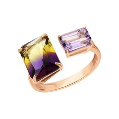 CUSHIONBLUE Fine Jewelry Twins Radiant Shape Ametrine Gemstone Ring, Amethyst Emerald Band In 14k Gold, Engagement Ring, Handmade Jewelry Gift. This beautiful Twins Radiant Shape Ametrine Gemstone Ring is set in real 14K Solid Gold. You can also choose if you want this Unique Gemstone Ring in 10K and 925 Silver. This ring is a perfect gift for mom, wife, girlfriend, valentine, daughter, family, or friend. It is a special gift for mother's day, Valentine's day, wedding, thanksgiving, anniversary, Ametrine Ring, Elegant Gift Wrapping, Emerald Band, Handmade Jewelry Gift, Gold Engagement Ring, Unique Gemstones, Perfect Gift For Mom, Cuff Earrings, Gold Engagement