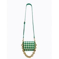 Green and Blanc checkerboard pattern handbag that has been achieved by carefully weaving strips of faux leather together. This petite flap bag features detachable short gold metal chain shoulder strap & adjustable long skinny green faux leather strap. Lining comes with card slot pocket and lining material is 100% RPET fabric which has been made from post consumer plastic otherwise destined for landfill.Bag measurements:Width: 19cmHeight: 15cmBase depth: 7cmStrap Drop (chain): 22cmStrap Drop (lon Green Rectangular Bucket Bag With Detachable Strap, Rectangular Bucket Bag With Intrecciato Weave For Errands, Rectangular Intrecciato Weave Shoulder Bag For Errands, Trendy Woven Leather Rectangular Bag, Trendy Square Woven Leather Bag, Trendy Rectangular Woven Leather Bag, Green Satchel Bag With Intrecciato Weave, Trendy Rectangular Woven Leather Bucket Bag, Trendy Rectangular Bag With Intrecciato Weave