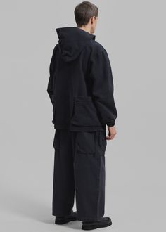 Color: Black Midweight denim hoodie Relaxed fit Fixed hood with drawstring Drawstring on both side hem Front and back patch pockets Elasticated cuffs Unlined 100% Cotton Imported Dry Clean Denim Hoodie, Denim Suit, Belted Blazer, Scarf Shirt, Paris Woman, Jeans Jumpsuit, Back Patch, Knit Vest, Hoodie Jacket