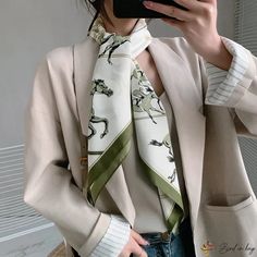 Bird In Bag - French silk scarf vintage female simulation silk twill silk scarf 90cm large square scarf printing silk scarf Spring Country Outfits, Silk Scarf Outfit, Horse Scarf, Large Square Scarf, Green Silk Scarf, Silk Neck Scarf, Scarf Outfit, French Silk, Scarf Vintage