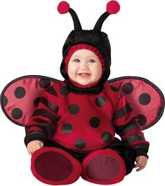 a baby dressed in a lady bug costume