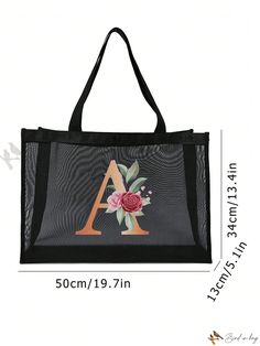 Bird in Bag - Stylish and Spacious Mesh Tote Bag with Letter Decoration - Ideal for Beach Vacations, Shopping, and Storage for College Students, Teen Girls, and Women - Perfect Gift for Teachers Day, Holidays, and Mom Rectangular Letter Print Bags For Vacation, Summer Shoulder Bag With Letter Print For Gift, Summer Letter Print Shoulder Bag As Gift, Summer Shoulder Bag With Letter Print As Gift, Mesh Tote Bag, Letter Decoration, Teachers Day Gifts, Teachers Day, Beach Vacations