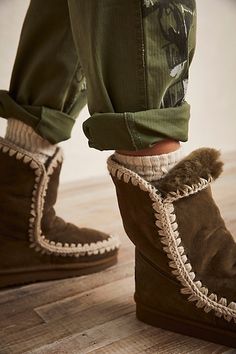 Coziest soft sheepskin boots featuring a shearling lining and crochet stitching in a mid-calf rise.* Pull-on style* Soft sole Mou Boots, Olive Boots, Sheepskin Boots, Instagram Inspo, Wedge Boots, Platform Boots, Boho Clothing, Suede Boots, Brown Boots