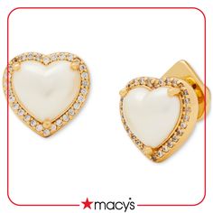 in stock White Cubic Zirconia Earrings For Valentine's Day, Valentine's Day White Heart Earrings With Diamond Accents, White Heart Earrings With Diamond Accents For Gift, White Heart Earrings With Diamond Accents As Gift, Heart Halo, Halo Stud Earrings, Halo Design, Kate Spade Earrings, Halo Earrings Studs