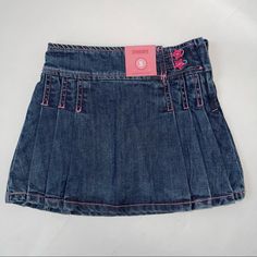 Brand New Gymboree Denim Adjustable Skirt Denim With Pink Threading Size 5 Denim Pink Skirt With Pockets, Y2k Pink Bottoms For School, Y2k Style Pink Bottoms For School, Pink Y2k Style Bottoms For School, Adjustable Skirt, 2024 Board, Fashion Journal, Fashion Journals, Skirt Denim