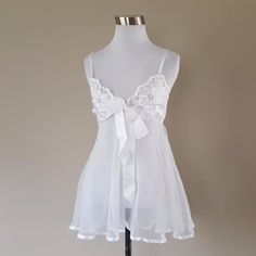 Sheer Babydoll V Neck White Medium Bridal Trousseau Never Worn Panties ~Peggy Nightgown For Bride, Bridal Shower Pajamas, Cute Babydoll Dress, Cutesy Pajamas, White Lingerie Outfit Wedding, Wedding Lingerie Outfit Night, Wedding Linger The Bride, Wedding Night Outfit Brides, Cute Bras Aesthetic