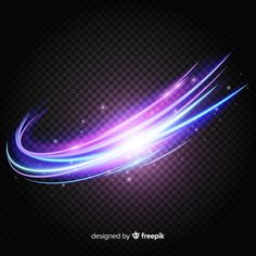 bright blue and purple lines on a dark background with light effects in the form of waves