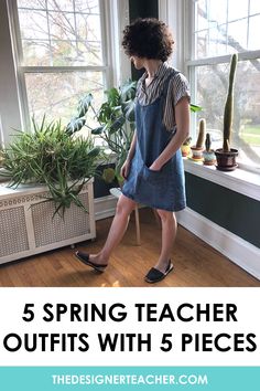 5 easy teacher outfits for spring, put together with just 5 pieces! #teaching #style Summer Art Teacher Outfits, Teacher Outfits Elementary Spring, Cute Kindergarten Teacher Outfits, Art Teacher Style, Teacher Outfits Cardigan, Easy Teacher Outfits, Elemtary Teacher Outfits, Womens Grey Sweater, Spring Teacher Outfits