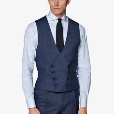 The perfect way to add some volume and depth to any look, this Ferrara double breated fit waistcoat is the perfect complement to any well-tailored suit or jacket. Slim Fit Business Vest For Spring, Spring Business Slim Fit Vest, Double-breasted Three-piece Suit For Work, Double-breasted Suiting Fabric Outerwear For Work, Fitted Double-breasted Three-piece Suit For Work, Sleeveless Business Blazer With Buttons, Modern Fitted Double-breasted Blazer, Slim Fit Notch Lapel Vest For Workwear, Tailored Vest In Suiting Fabric For Business