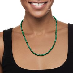 Ross-Simons - 90.00 ct. t. w. Emerald Bead Necklace with Sterling Silver. 18". Beads are back! This necklace is fun, colorful and easy-to-wear. A verdant strand of 90.00 ct. t. w. emerald rondelle beads are finished with a sterling silver magnetic clasp. It's the perfect piece to toss on and watch your outfit complete itself! Emerald bead necklace. Emerald birthstones are the perfect gift for May birthdays. May Birthdays, Necklace Emerald, Emerald Birthstone, May Birthday, Emerald Bead, Magnetic Clasp, Bead Necklace, Emerald, Beaded Necklace