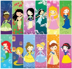 the disney princesses are all different colors and sizes, but there is no image to describe