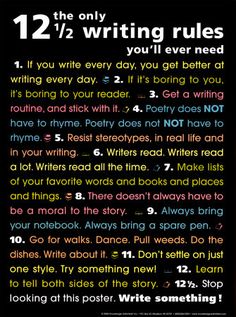 a poster with the words 12 / 2 writing rules