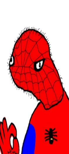 a drawing of a spider man with his face covered by a red and blue shirt