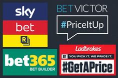 the logos for sky bet, bet victoria and price up are shown in different colors