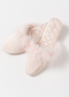 Luxe Feather Slipper - Robed With Love Feather Slippers, Bride Slippers, Bridal Slippers, Gifts For Bride, Satin Quilt, Pink Slippers, Women Bride, Slippers For Women, Clothing Gifts